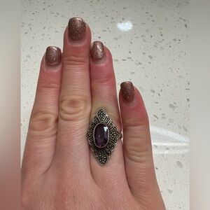 Stunning Vintage Sterling Silver and Amethyst Statement Ring